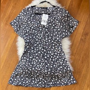 Zara Black and White Floral Mini Dress